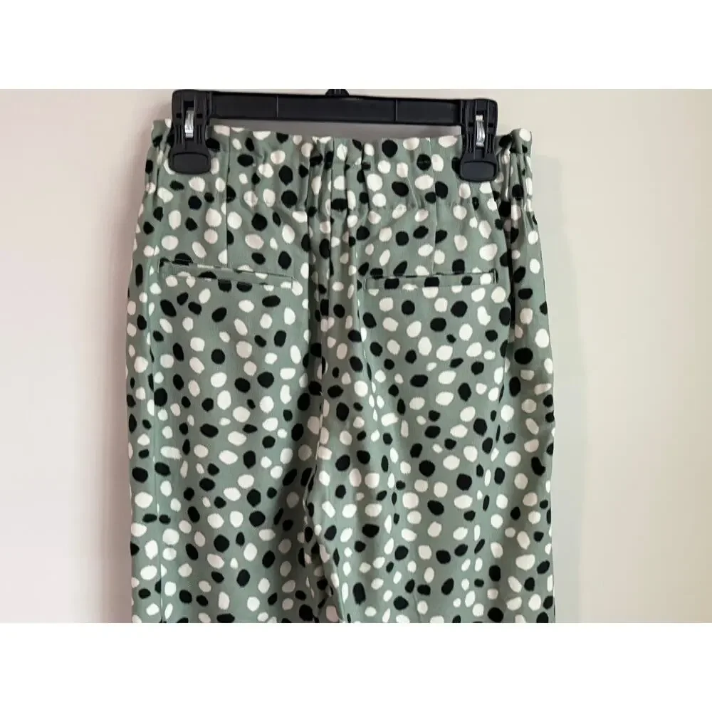 Ann Taylor Polka Dot The Easy High Rise Tapered Leg Relaxed Ankle Pants Green S